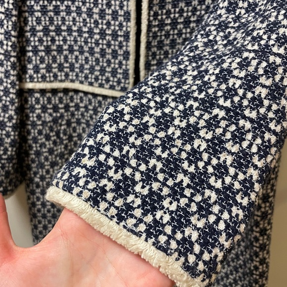 Zara Basic Blue and Cream Tweed Coat, Size Large - Picture 4 of 6